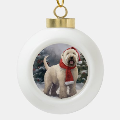 Wheaten Terrier Dog in Snow Christmas Ceramic Ball Christmas Ornament