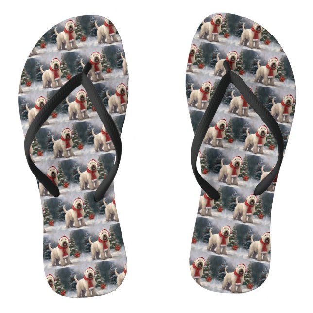 Wheaten Terrier Dog in Snow Christmas Flip Flops (Footbed)