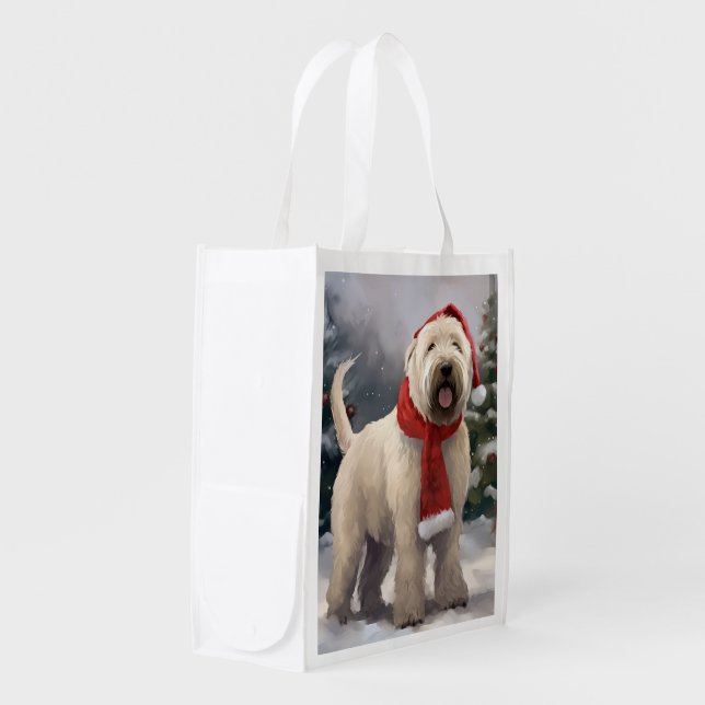 Wheaten Terrier Dog in Snow Christmas Grocery Bag (Front Side)