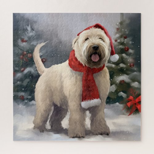Wheaten Terrier Dog in Snow Christmas Jigsaw Puzzle