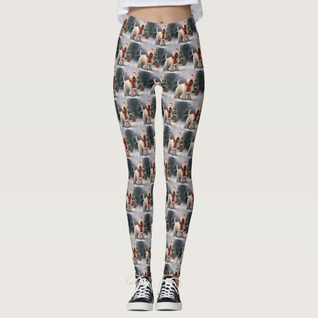Wheaten Terrier Dog in Snow Christmas Leggings (Front)
