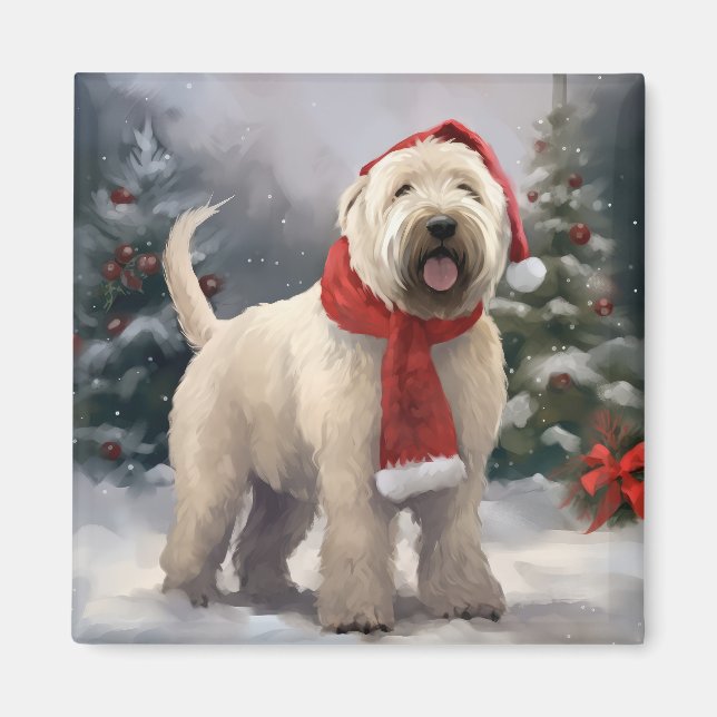 Wheaten Terrier Dog in Snow Christmas Magnet (Front)