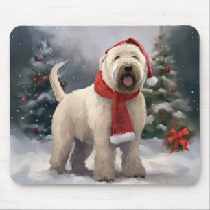 Wheaten Terrier Dog in Snow Christmas Mouse Pad