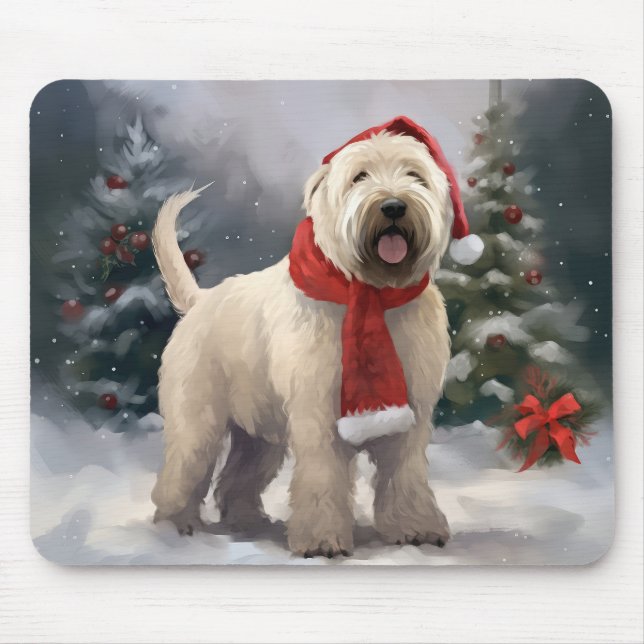 Wheaten Terrier Dog in Snow Christmas Mouse Pad (Front)