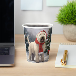 Wheaten Terrier Dog in Snow Christmas Paper Cups