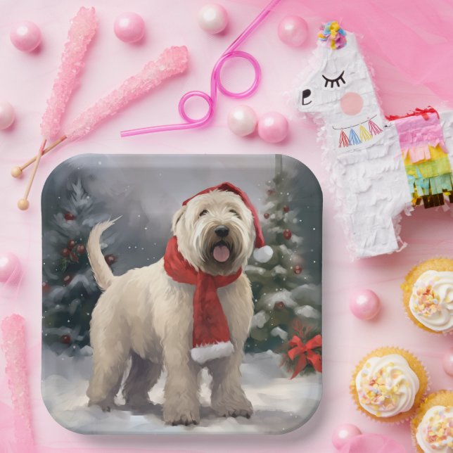 Wheaten Terrier Dog in Snow Christmas Paper Plates (Party)