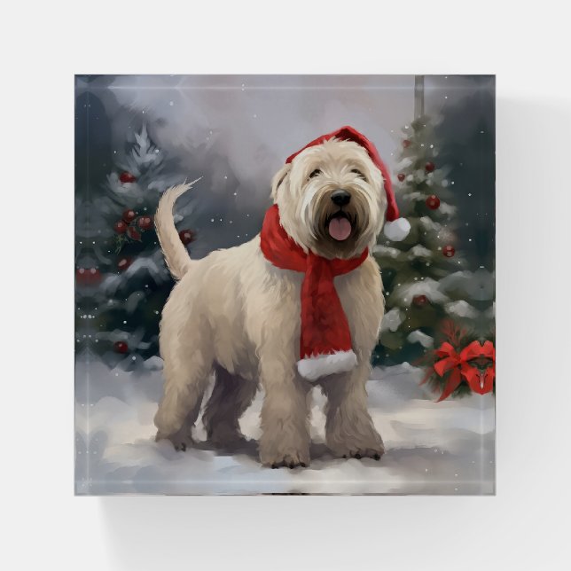 Wheaten Terrier Dog in Snow Christmas Paperweight (Front)