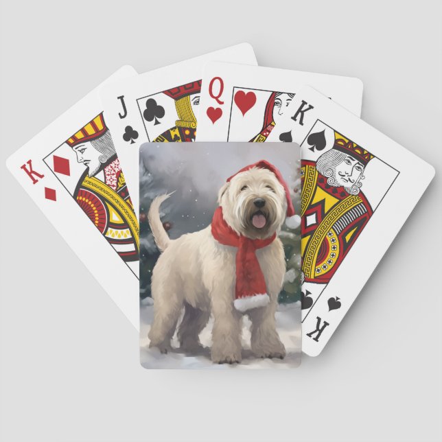 Wheaten Terrier Dog in Snow Christmas Poker Cards (Back)