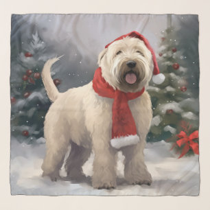 Wheaten Terrier Dog in Snow Christmas Scarf