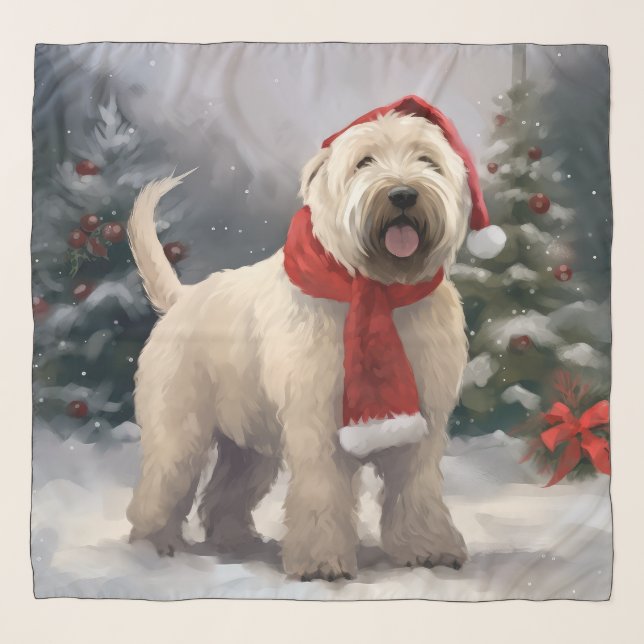 Wheaten Terrier Dog in Snow Christmas Scarf (Front)