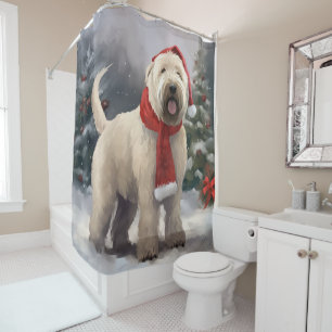 Wheaten Terrier Dog in Snow Christmas Shower Curtain
