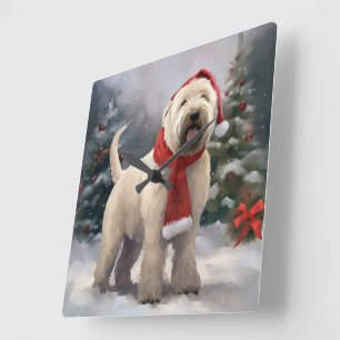 Wheaten Terrier Dog in Snow Christmas Square Wall Clock