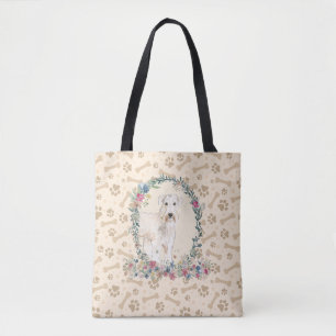 Wheaten Terrier Dog Paw Print & Dog Bone Cute  Tote Bag