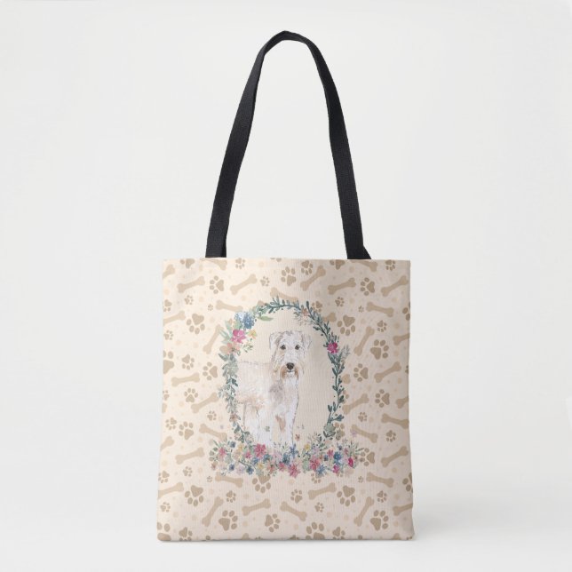 Wheaten Terrier Dog Paw Print & Dog Bone Cute  Tote Bag (Front)