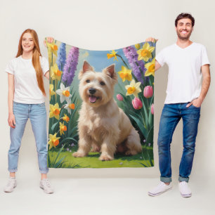 Wheaten Terrier Dog Spring Flowers Painting Fleece Blanket