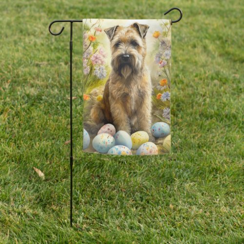 Wheaten Terrier Dog With Easter Eggs Holiday  Garden Flag