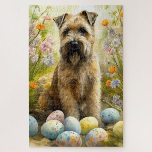 Wheaten Terrier Dog With Easter Eggs Holiday Jigsaw Puzzle