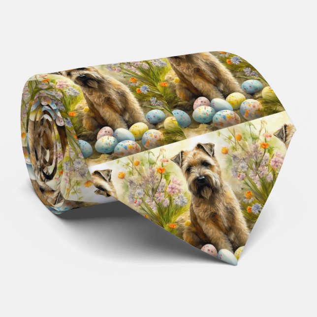 Wheaten Terrier Dog With Easter Eggs Holiday  Neck Tie (Rolled)