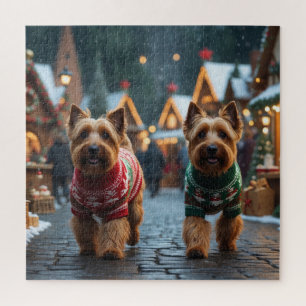 Wheaten Terrier Dogs Christmas Snow Holiday  Jigsaw Puzzle