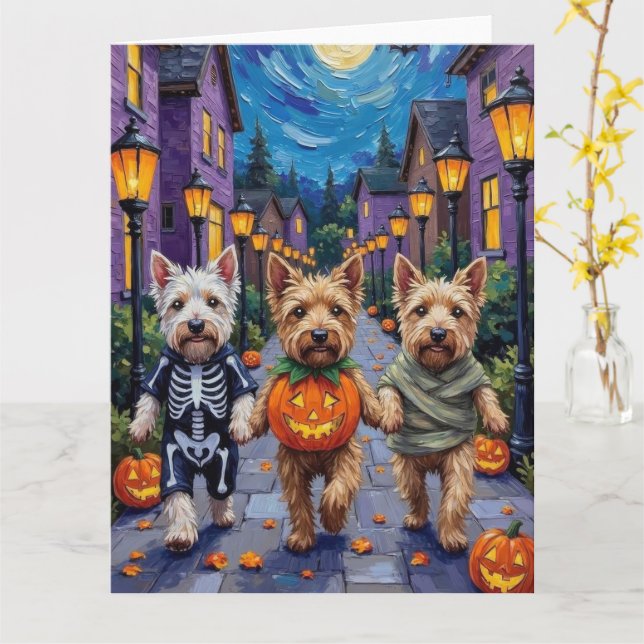 Wheaten Terrier Dogs In Halloween Cotumes Card (Yellow Flower)