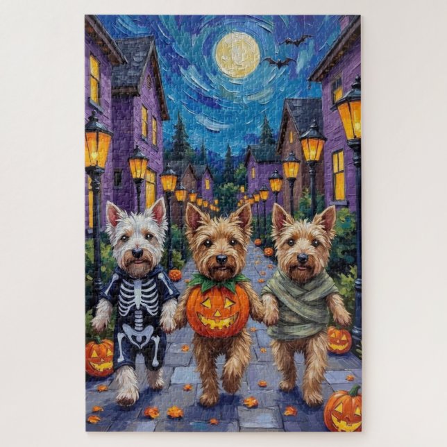 Wheaten Terrier Dogs In Halloween Cotumes Jigsaw Puzzle (Vertical)