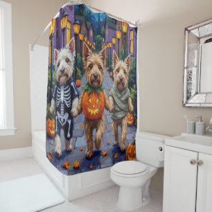 Wheaten Terrier Dogs In Halloween Cotumes Shower Curtain