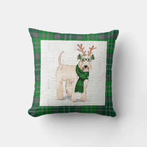 Wheaten Terrier Green Holiday Plaid Christmas Dog Throw Pillow