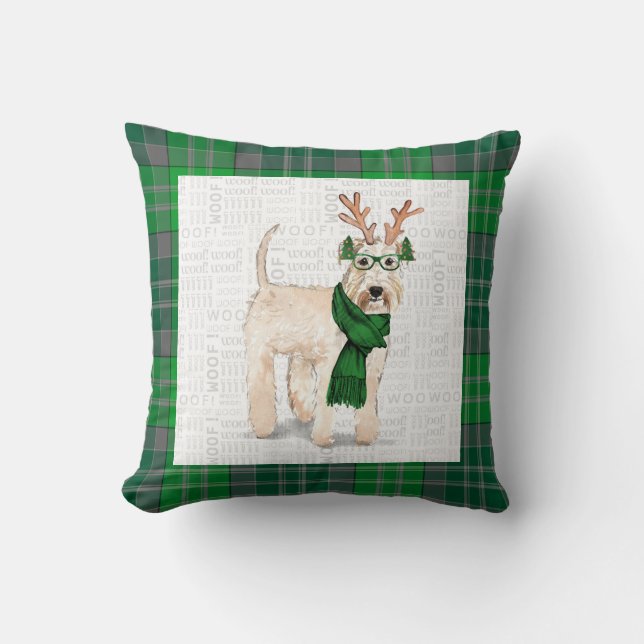Wheaten Terrier Green Holiday Plaid Christmas Dog  Throw Pillow (Front)