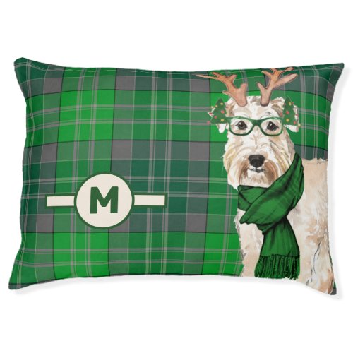 Wheaten Terrier Green Plaid with Dogs Monogram Pet Bed