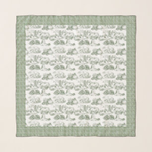 WHEATEN Terrier Green Toile & Gingham Scarf