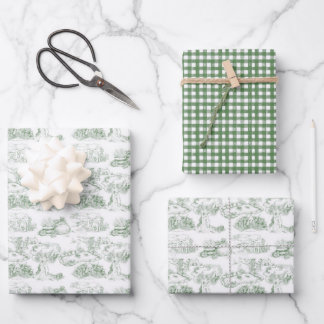 WHEATEN Terrier Green Toile Wrapping Paper Sheets