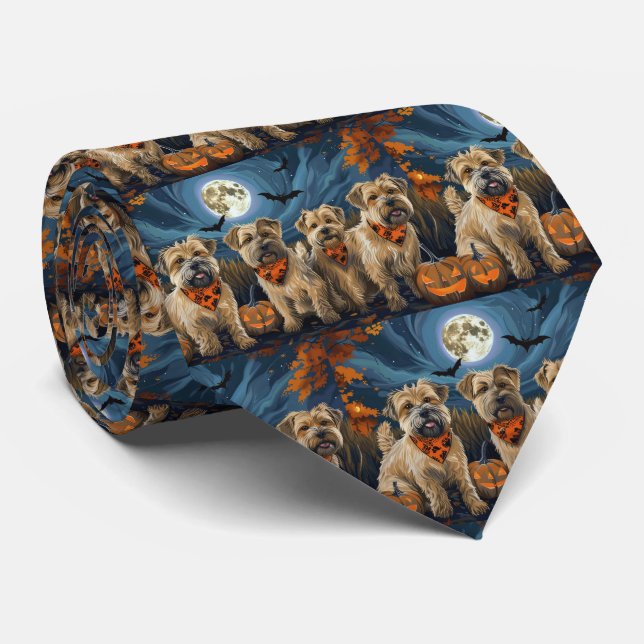 Wheaten Terrier Halloween Spooky Neck Tie (Rolled)