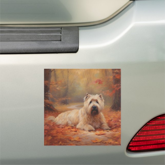 Wheaten Terrier in Autumn Leaves Fall Inspire  Car Magnet (In Situ)
