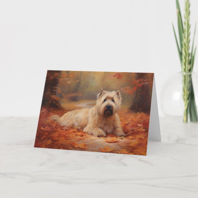Wheaten Terrier in Autumn Leaves Fall Inspire  Card (Front)