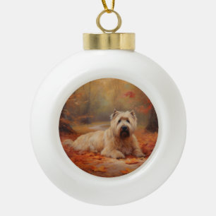 Wheaten Terrier in Autumn Leaves Fall Inspire Ceramic Ball Christmas Ornament