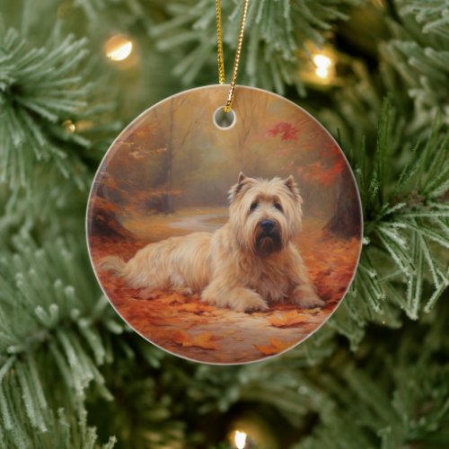 Wheaten Terrier in Autumn Leaves Fall Inspire  Ceramic Ornament