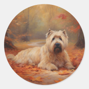 Wheaten Terrier in Autumn Leaves Fall Inspire Classic Round Sticker
