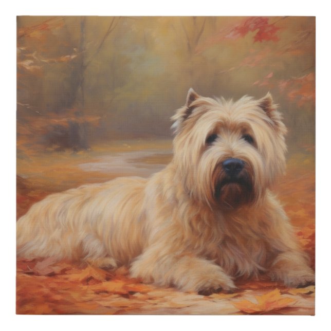 Wheaten Terrier in Autumn Leaves Fall Inspire  Faux Canvas Print (Front)