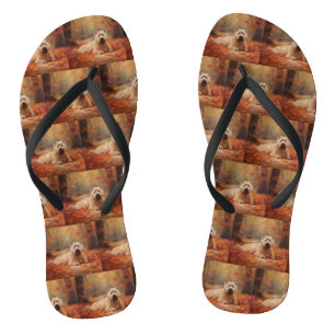 Wheaten Terrier in Autumn Leaves Fall Inspire  Flip Flops