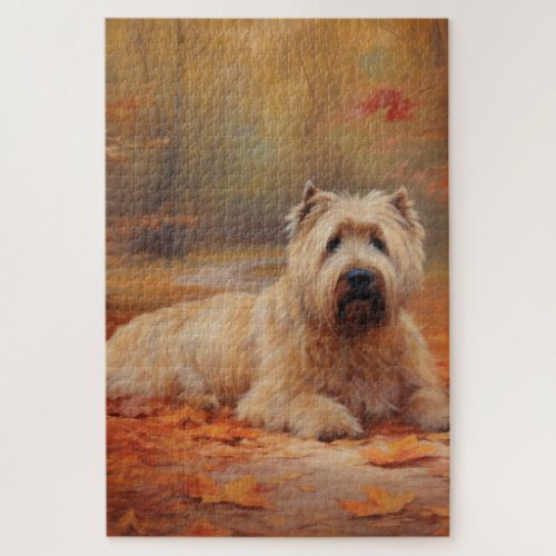 Wheaten Terrier in Autumn Leaves Fall Inspire  Jigsaw Puzzle