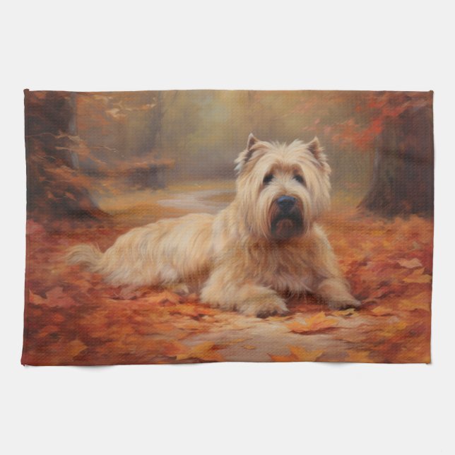 Wheaten Terrier in Autumn Leaves Fall Inspire  Kitchen Towel (Horizontal)
