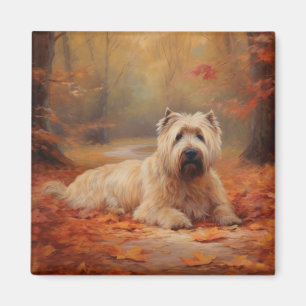 Wheaten Terrier in Autumn Leaves Fall Inspire Magnet