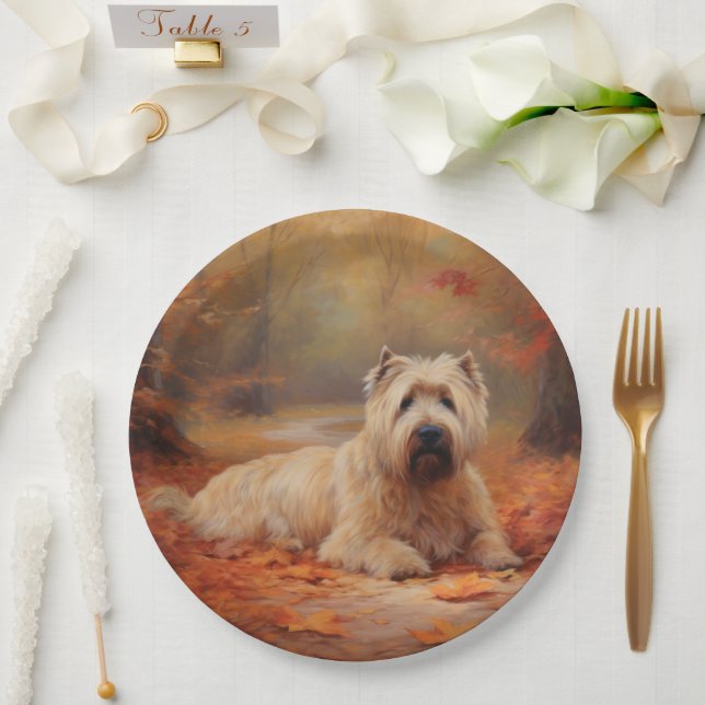 Wheaten Terrier in Autumn Leaves Fall Inspire  Paper Plates (Wedding)