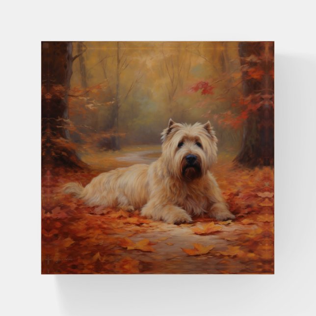 Wheaten Terrier in Autumn Leaves Fall Inspire  Paperweight (Front)