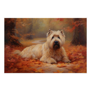Wheaten Terrier in Autumn Leaves Fall Inspire Poster