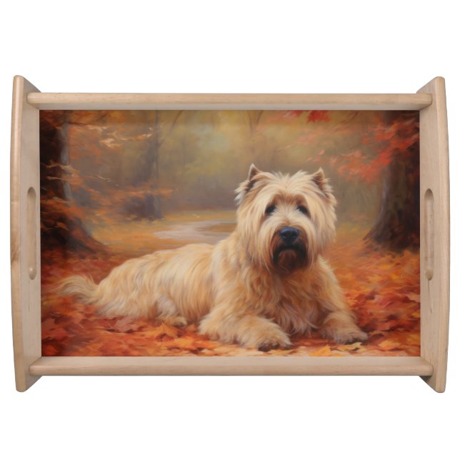 Wheaten Terrier in Autumn Leaves Fall Inspire  Serving Tray (Front)