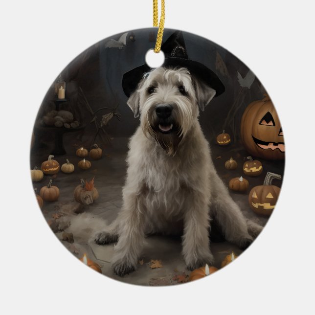 Wheaten Terrier Pumpkins Halloween Scary Ceramic Ornament (Front)