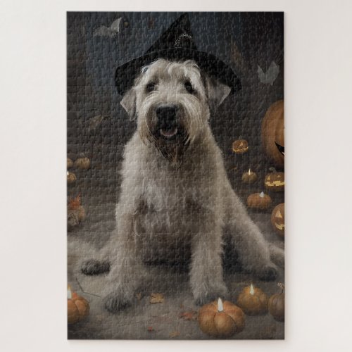 Wheaten Terrier Pumpkins Halloween Scary Jigsaw Puzzle