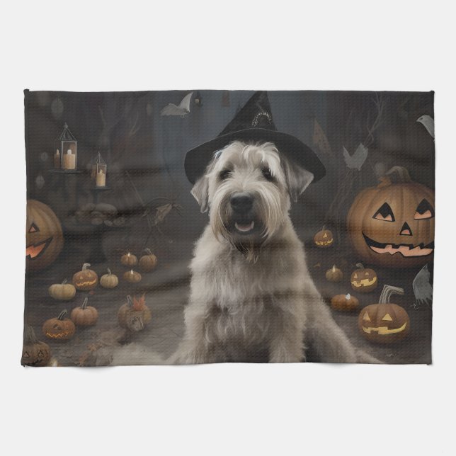 Wheaten Terrier Pumpkins Halloween Scary Kitchen Towel (Horizontal)