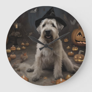 Wheaten Terrier Pumpkins Halloween Scary Large Clock